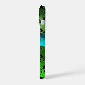 GROEN ZWART DAMAST GEM MONOGRAM Aqua Blauwe Lint iPhone 15 Hoesje (Linkerkant)