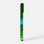 GROEN ZWART DAMAST GEM MONOGRAM Aqua Blauwe Lint iPhone 15 Hoesje (Rechterkant)