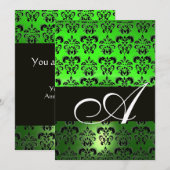 GROEN ZWART DAMAST MONOGRAM ,helder wit Kaart (Voorkant / Achterkant)