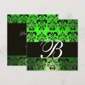 GROEN ZWART DAMAST MONOGRAM , wit Kaart (Voorkant / Achterkant)