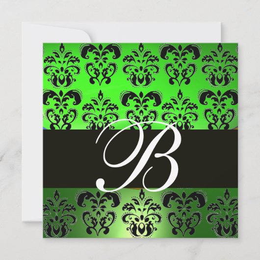 GROEN ZWART DAMAST MONOGRAM , wit Kaart (Voorkant)