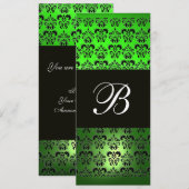 GROEN ZWART DAMAST MONOGRAM ,wit smaragd Kaart (Voorkant / Achterkant)