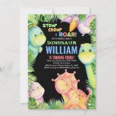Groen Zwart Dinosaurus Verjaardag Uitnodigingen (Voorkant)
