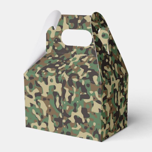 Groen, zwart en bruin camouflagepatroon bedankdoosjes (Achterkant)