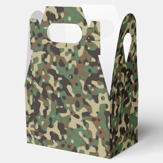 Groen, zwart en bruin camouflagepatroon bedankdoosjes (Geopend)