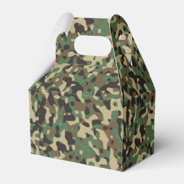Groen, zwart en bruin camouflagepatroon bedankdoosjes