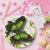 Groen Zwart en Geel Vlinder Kunstwerk Scrolls Papieren Bordje (Feest)