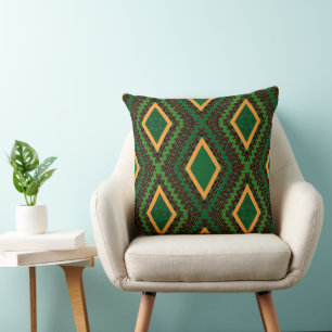 Groen Zwart en Goud Geometrische Boho Tribal-stijl Kussen