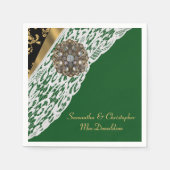 Groen zwart en goud wit kant bruiloft servet (Voorkant)