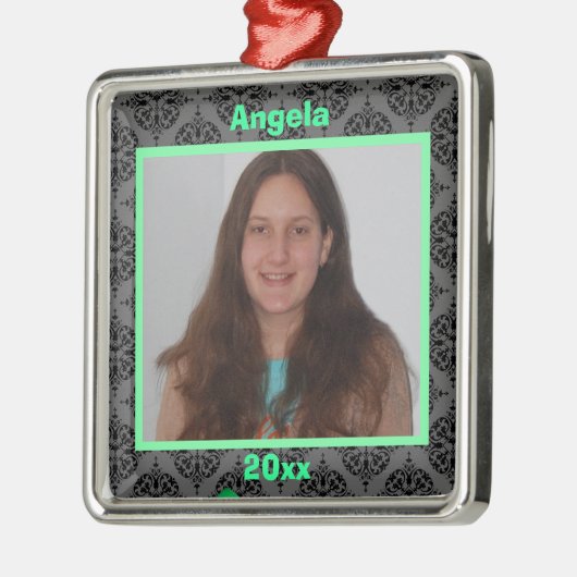 Groen zwart en grijs Damask Keepomwille Ornament (Links)