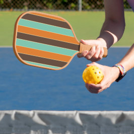 Groen, zwart en oranje strepenpatroon pickleball paddle