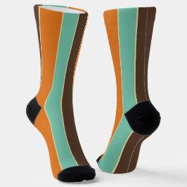 Groen, zwart en oranje strepenpatroon sokken