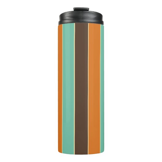 Groen, zwart en oranje strepenpatroon thermosbeker (Voorkant)