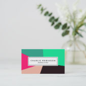 Groen, zwart en roze kleurenblok visitekaartje (Staand voorkant)