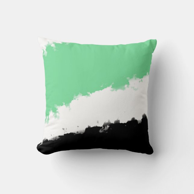 Groen, Zwart en Wit Aquarel Kussen (Voorkant)