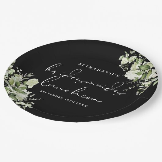 Groen zwart en wit bruidsmeisjes lunch papieren bordje (Gekanteld)