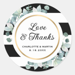 Groen Zwart en Wit Gestreepte Trouwstickers Ronde Sticker
