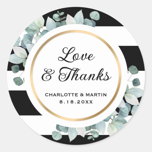 Groen Zwart en Wit Gestreepte Trouwstickers Ronde Sticker (Voorkant)