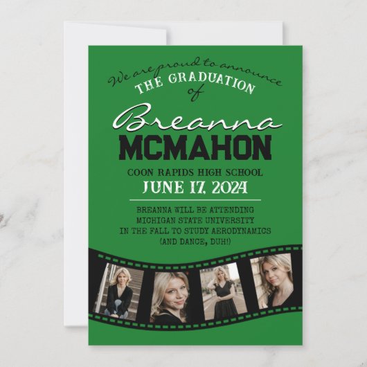 Groen & Zwart Filmstrip Afstuderen Aankondiging (Voorkant)