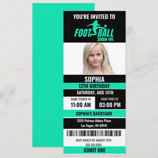 Groen Zwart Football Ticket Verjaardagsfoto Kaart (Voorkant / Achterkant)