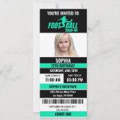 Groen Zwart Football Ticket Verjaardagsfoto Kaart (Voorkant)
