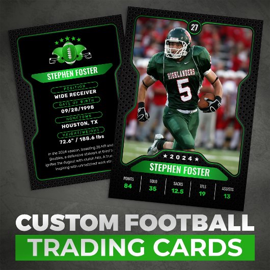 Groen & Zwart Football Trading Kaart Player Foto Contactkaartje