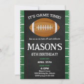 Groen Zwart Football Verjaardagsfeestuitnodiging Kaart (Voorkant)