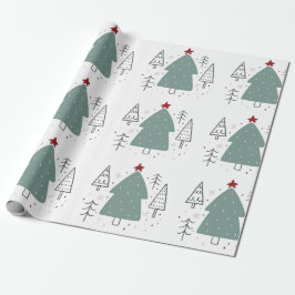 Groen Zwart Geïllustreerd Kerst Verpakkingsdocumen Cadeaupapier