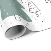 Groen Zwart Geïllustreerd Kerst Verpakkingsdocumen Cadeaupapier (Rol Hoek)