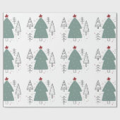 Groen zwart geïllustreerde kerst cadeaupapier (Vlak)