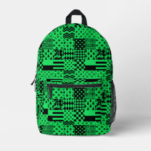 Groen Zwart Gemengde Patchwork Ontwerp Patchwork Bedrukte Rugzak