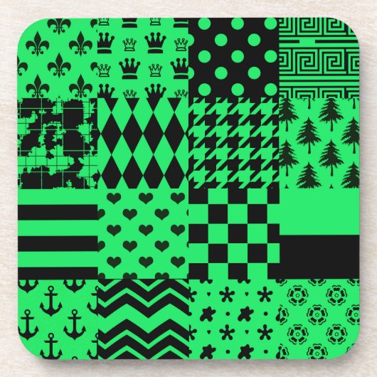 Groen Zwart Gemengde Patchwork Ontwerp Patchwork Bier Onderzetter (Voorkant)