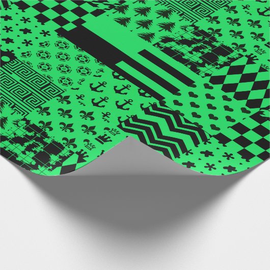 Groen Zwart Gemengde Patchwork Ontwerp Patchwork Cadeaupapier (Hoek)