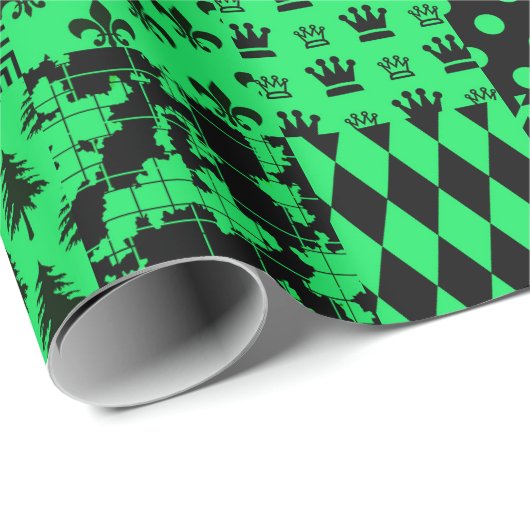 Groen Zwart Gemengde Patchwork Ontwerp Patchwork Cadeaupapier (Rol Hoek)
