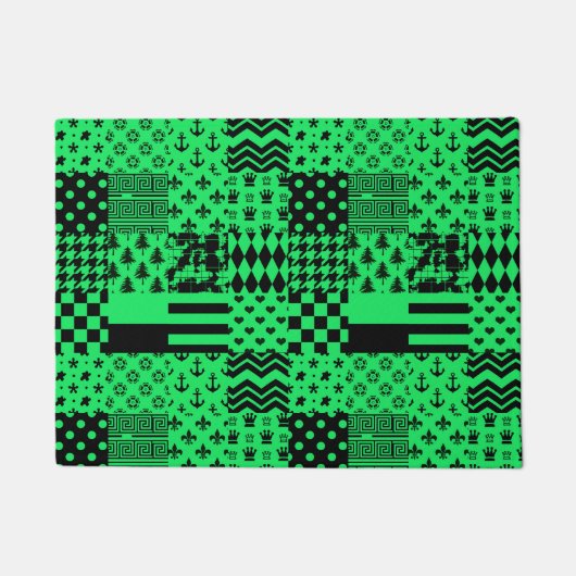 Groen Zwart Gemengde Patchwork Ontwerp Patchwork Deurmat (Voorkant)