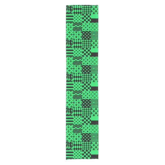 Groen Zwart Gemengde Patchwork Ontwerp Patchwork Korte Tafelloper (Voorkant)