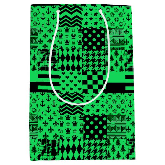 Groen Zwart Gemengde Patchwork Ontwerp Patchwork Medium Cadeauzakje (Voorkant)