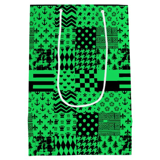 Groen Zwart Gemengde Patchwork Ontwerp Patchwork Medium Cadeauzakje (Achterkant)