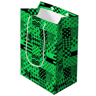 Groen Zwart Gemengde Patchwork Ontwerp Patchwork Medium Cadeauzakje