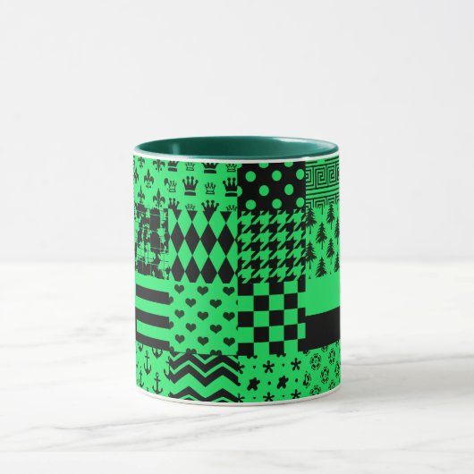 Groen Zwart Gemengde Patchwork Ontwerp Patchwork Mok (Midden)