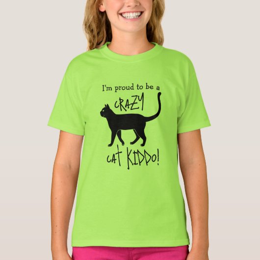Groen Zwart Gepersonaliseerde Crazy Cat Kiddo T-shirt (Voorkant)