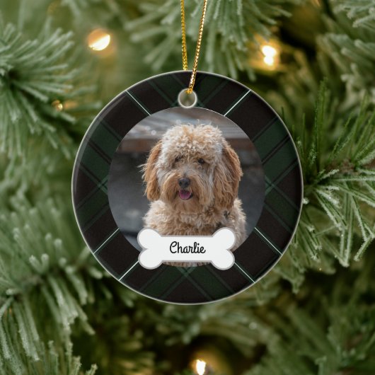 Groen Zwart Geplaagd Custom Pet Puppy Dog Foto Keramisch Ornament (Boom)