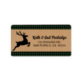 Groen & Zwart Geplaagd Rendier Kerstmis Custom Etiket (Voorkant)