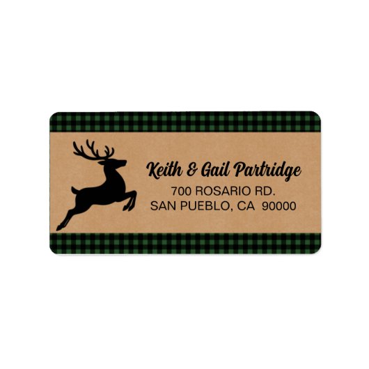 Groen & Zwart Geplaagd Rendier Kerstmis Custom Etiket (Voorkant)