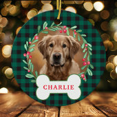 Groen & zwart geplakt hond Foto Kerst Krans Keramisch Ornament