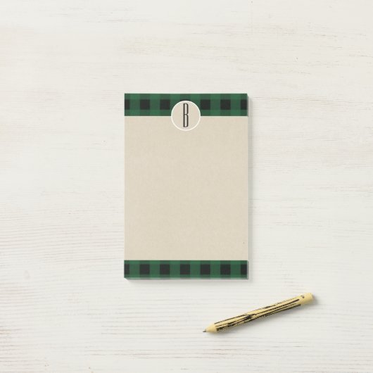 Groen zwart gepoot Kraft Rustic Monogram Initiaal Post-it® Notes (Op bureau)