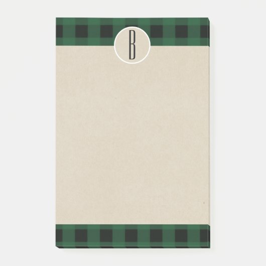 Groen zwart gepoot Kraft Rustic Monogram Initiaal Post-it® Notes (Voorkant)