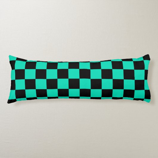 Groen zwart geruit controlepatroon lichaamskussen (Voorkant)