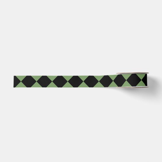 Groen Zwart Geruit Diamant Patroon Grosgrain Lint (Voorkant)