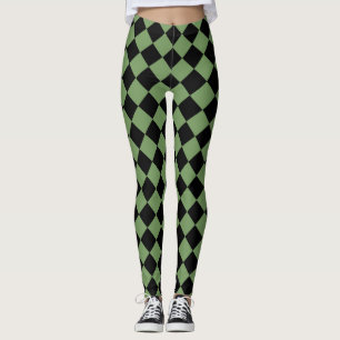 Groen Zwart Geruit Diamant Patroon Leggings